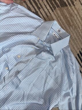 Peter Millar Light Blue & White Gingham Dress Shirt